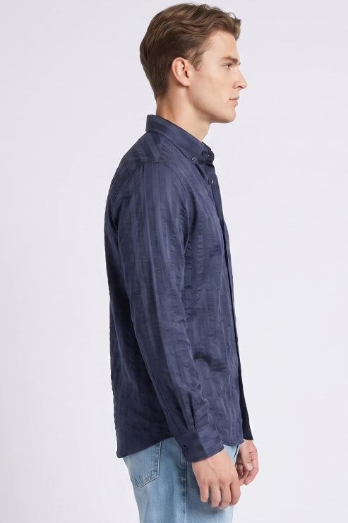 Dark Blue Stripe Regular Fit Shirt