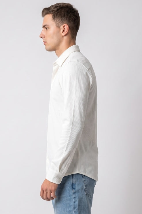 White Rib Corduroy Regular Fit Shirt