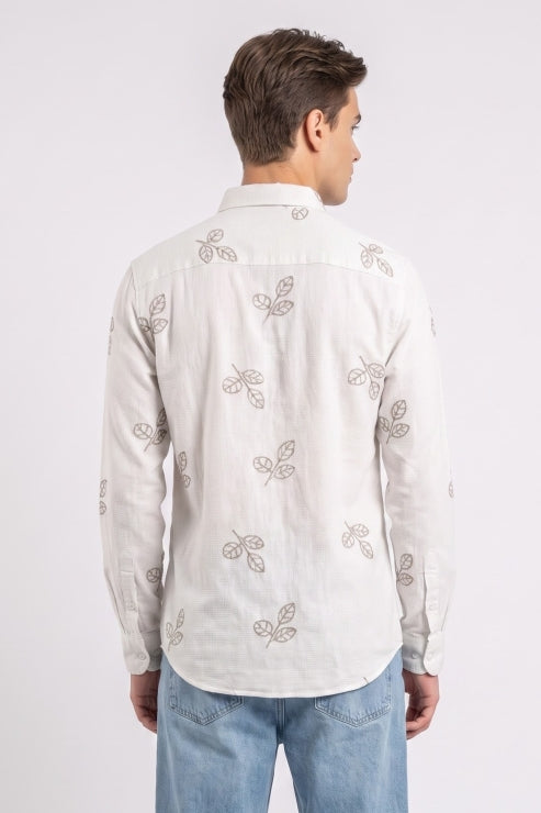 Leaf Embroidery Jute Shirt