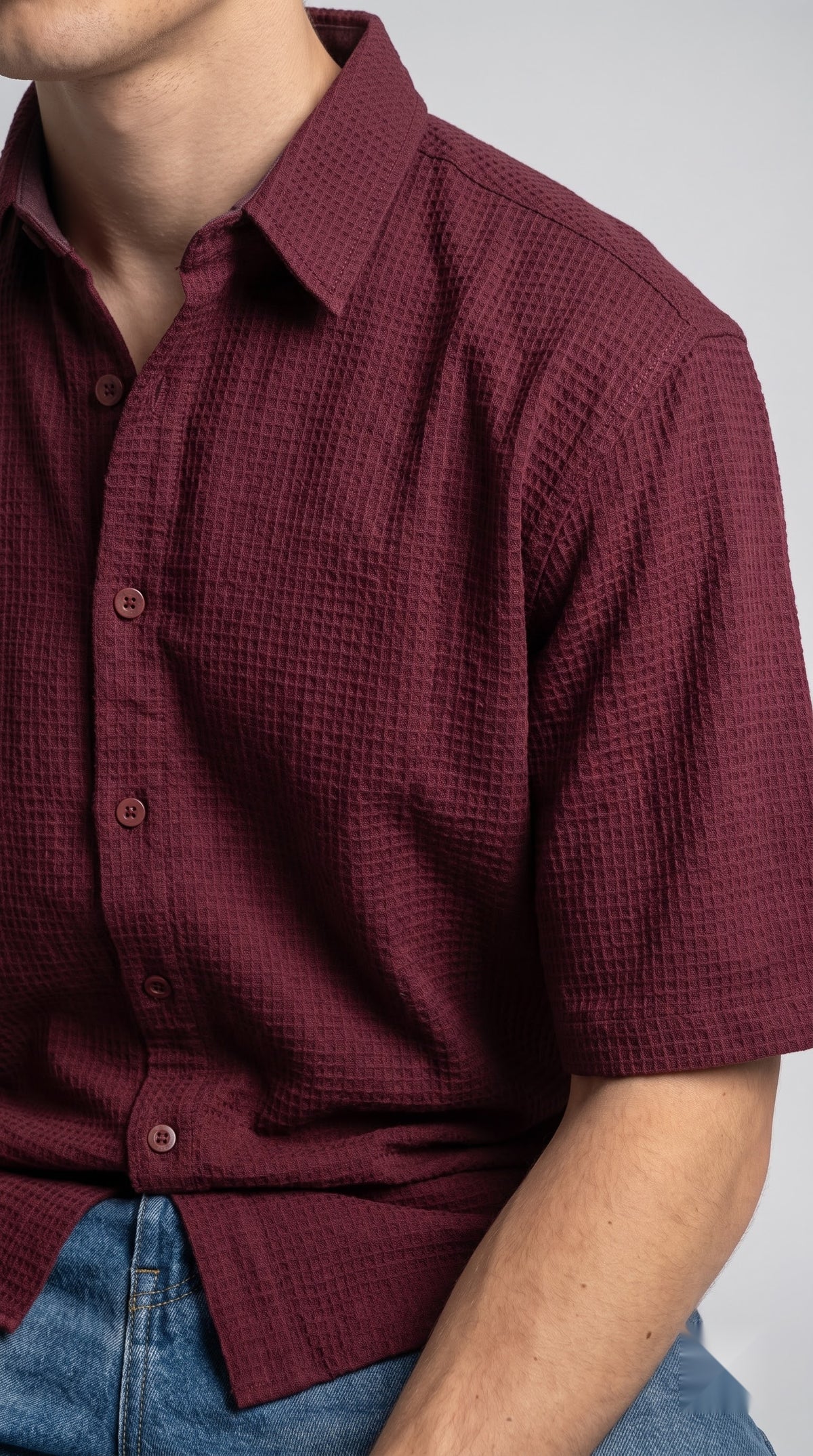 Textured Maroon Waffle Shirt