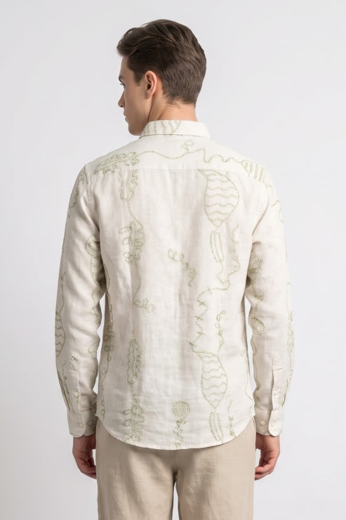 Abstract Design Embroidered Linen Shirt