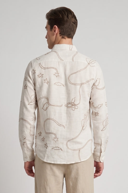 Abstract Art Embroidered Linen Shirt