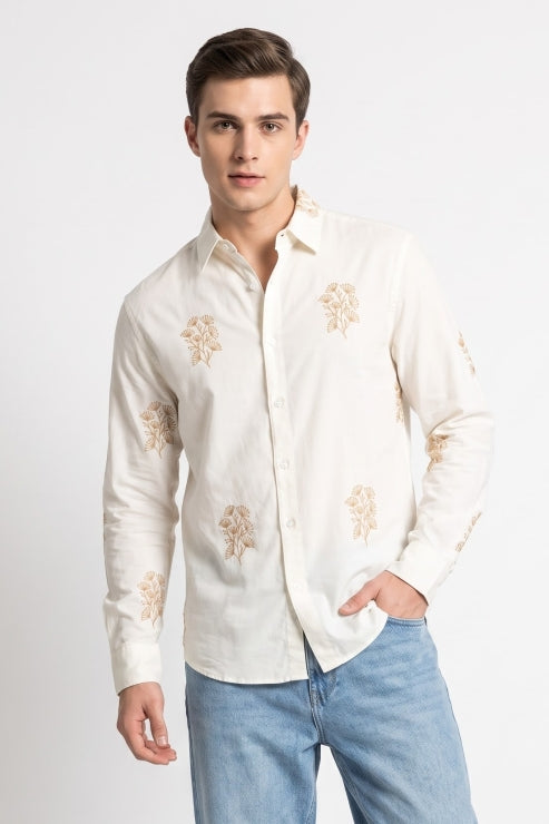 Floral Embroidery Regular Fit Shirt