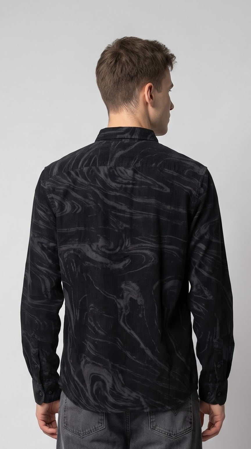 Black Abstract Print Corduroy Shirt