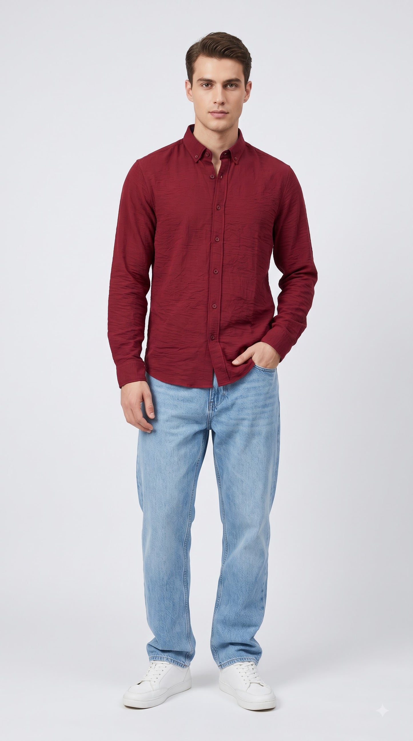Red Waffle Regular Fit Shirt