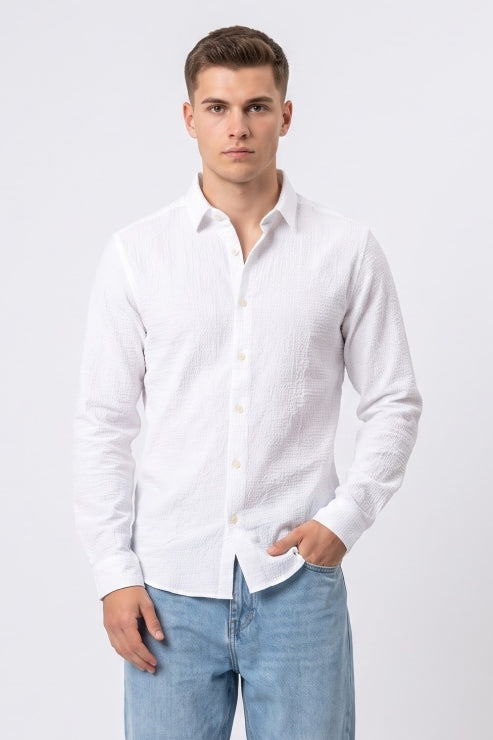 White Textured Regular Fit Shirt