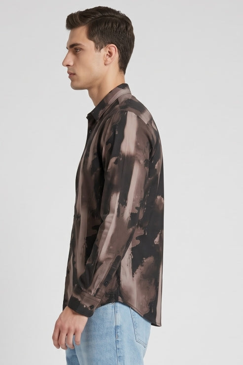 Abstract Brushstroke Printed Regular Fit Shirt