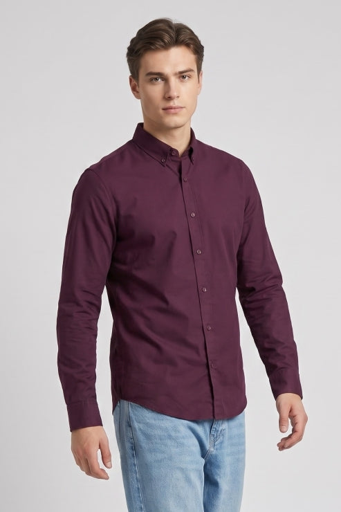 Maroon Poly Lycra Regular Fit Shirt