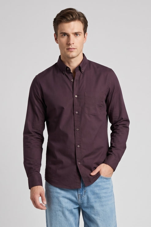 Burgundy Poly Lycra Regular Fit Shirt