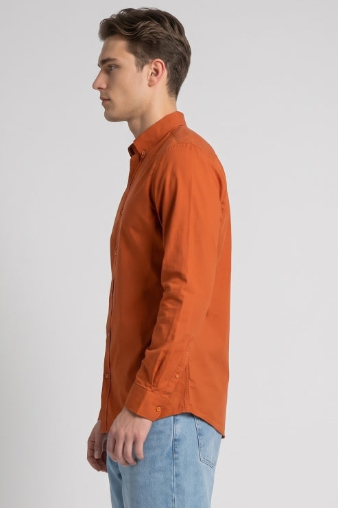 Orange Poly Lycra Regular Fit Shirt