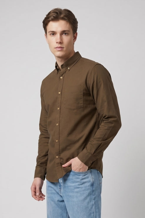 Earth Brown Poly Lycra Regular Fit Shirt