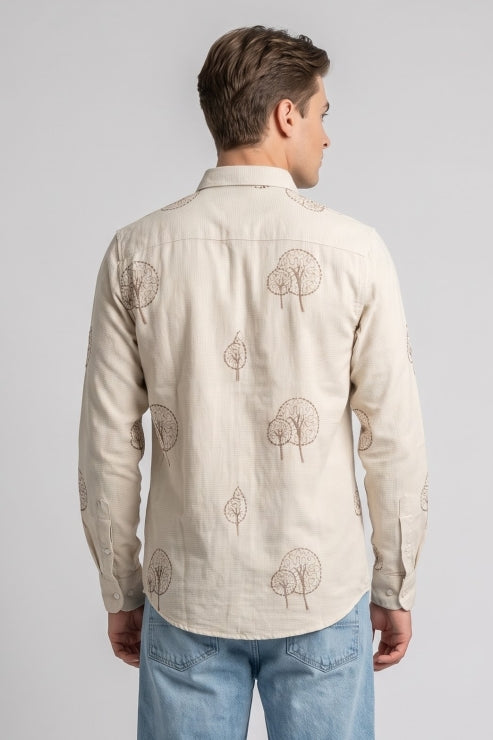 Tree Embroidery Jute Shirt