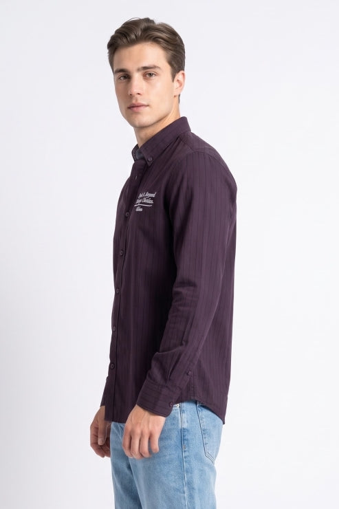 Purple Stripe Quote Embroidered Shirt