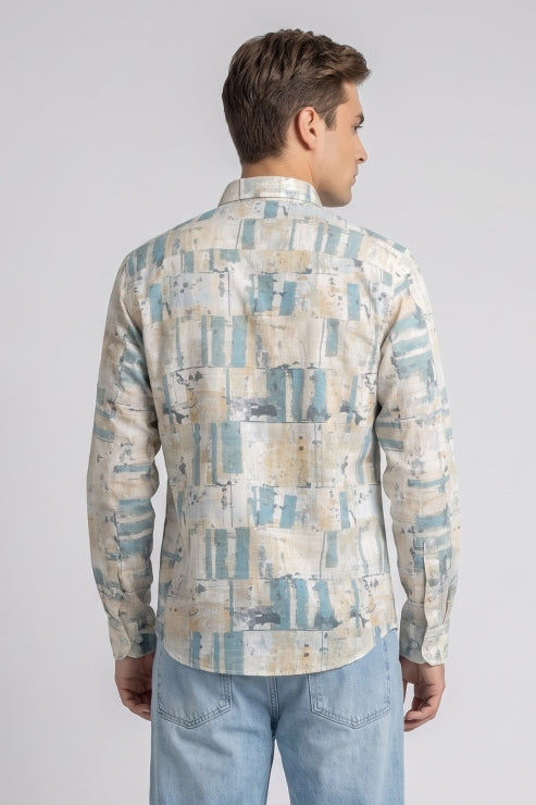 Creative Blue Print Regular Fit Shirt
