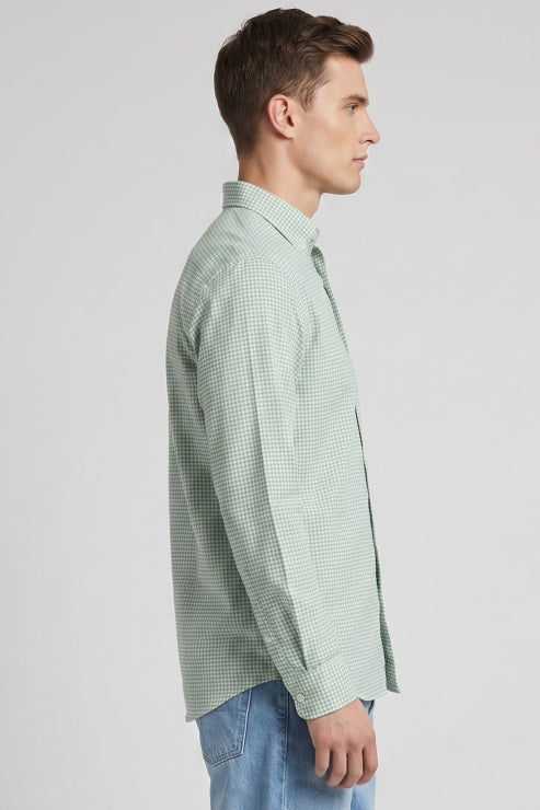 Green Micro Checks Regular Fit Shirt