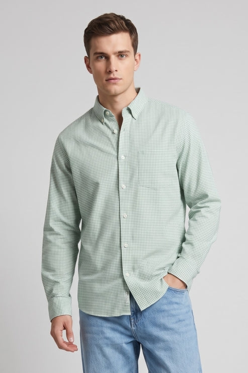 Green Micro Checks Regular Fit Shirt