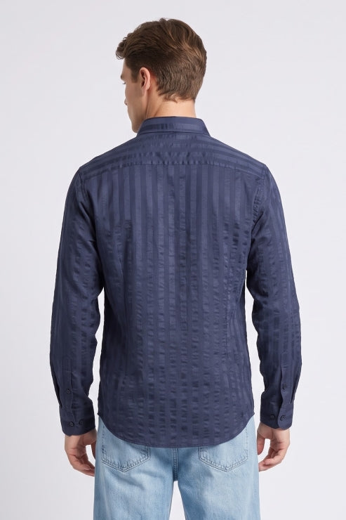 Dark Blue Stripe Regular Fit Shirt