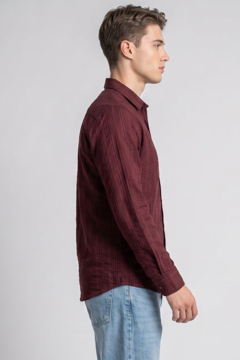 Red Embroidered Stripe Regular Fit Shirt