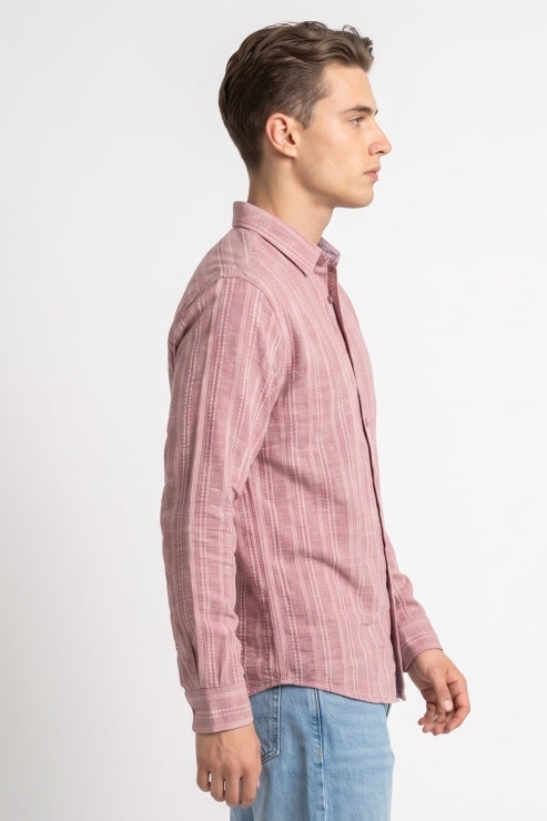 Pink Embroidered Stripe Regular Fit Shirt
