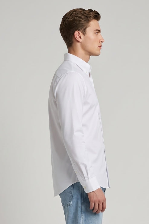 White Melange Regular Fit Shirt