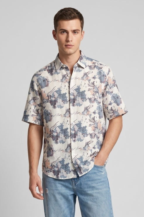 Abstract Floral Print Regular Fit Shirt