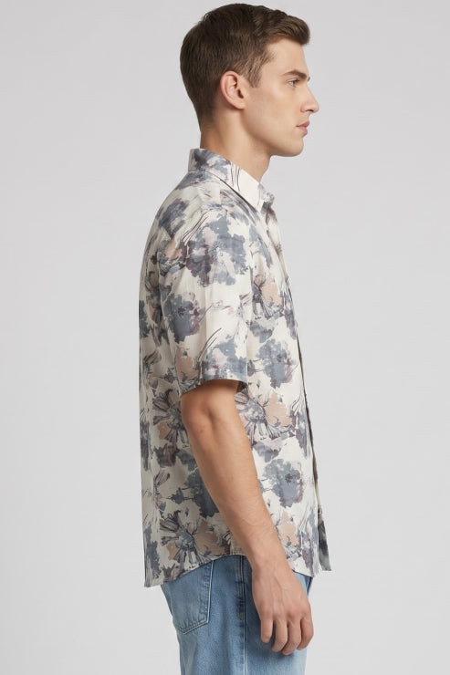 Abstract Floral Print Regular Fit Shirt