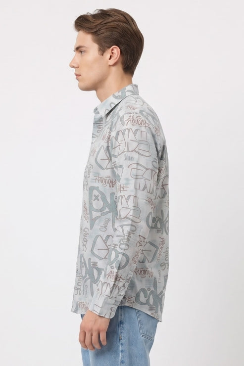 Abstract Floral Print Regular Fit Shirt