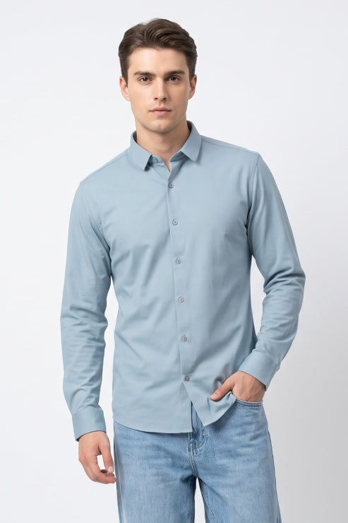 Light Blue Satin Regular Fit Shirt