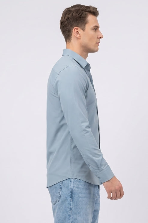 Light Blue Satin Regular Fit Shirt