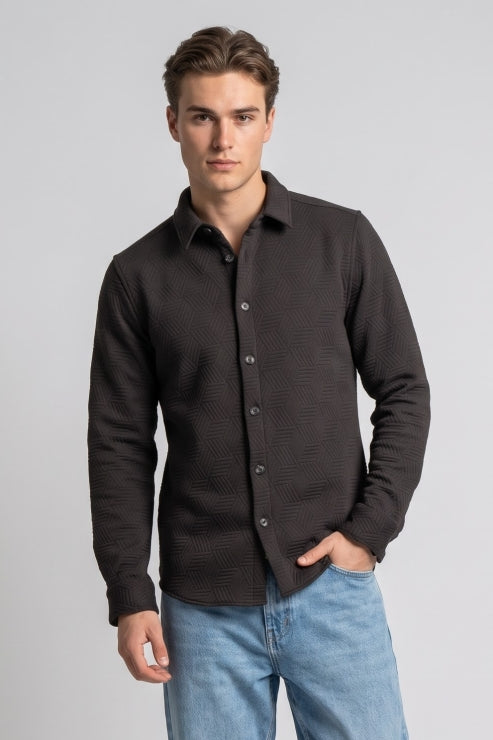 Brown Jacquard Regular Fit Shirt