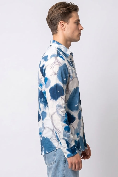 Abstract Floral Print Regular Fit Shirt