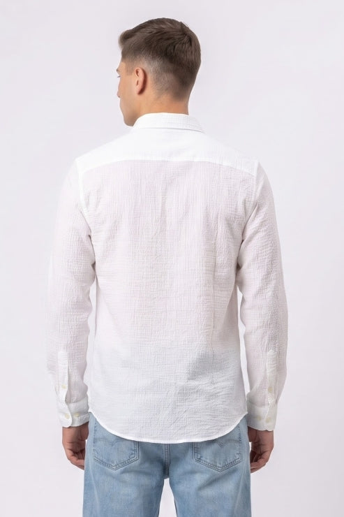 White Textured Regular Fit Shirt