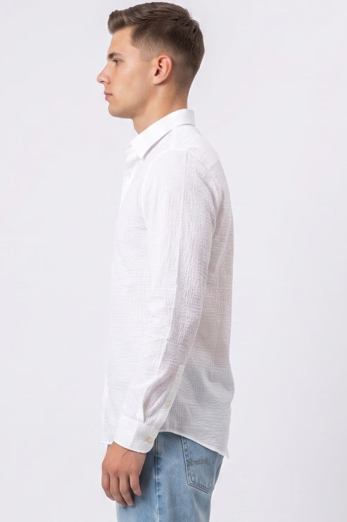 White Textured Regular Fit Shirt
