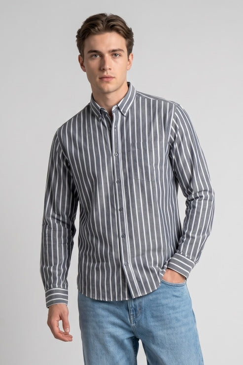 White Stripe Black Regular Fit Shirt