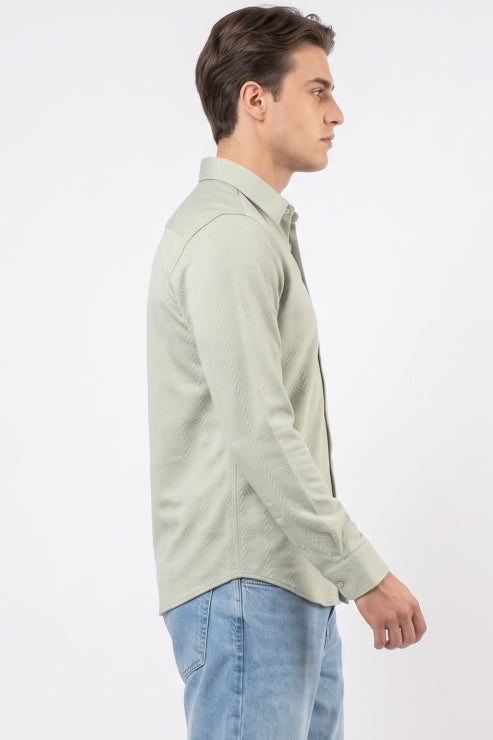 Pista Green Jacquard Regular Fit Shirt