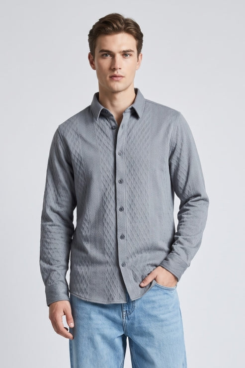 Grey Jacquard Regular Fit Shirt