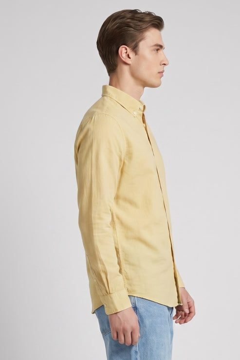 Sand Beige Linen Regular Fit Shirt