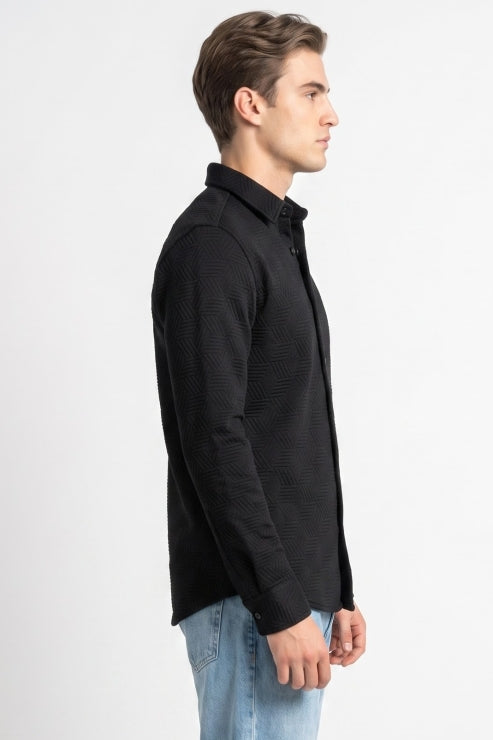 Black Jacquard Regular Fit Shirt