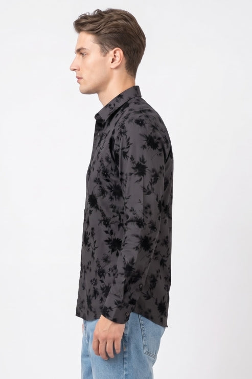 Black Velvet Floral Print Shirt