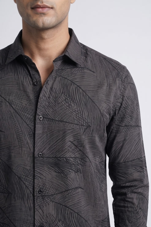 Black Velvet Leaf Print Shirt