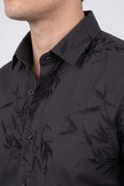 Black Velvet Bird Print Shirt