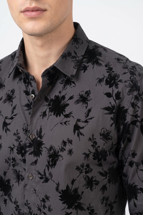 Black Velvet Floral Print Shirt