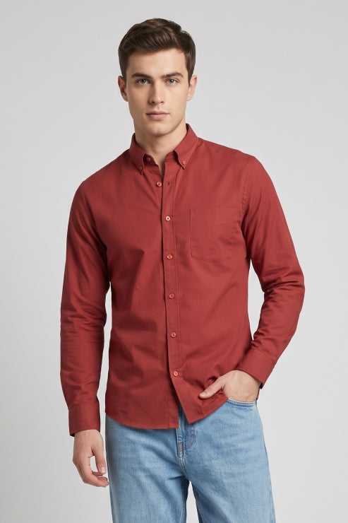 Red Poly Lycra Regular Fit Shirt