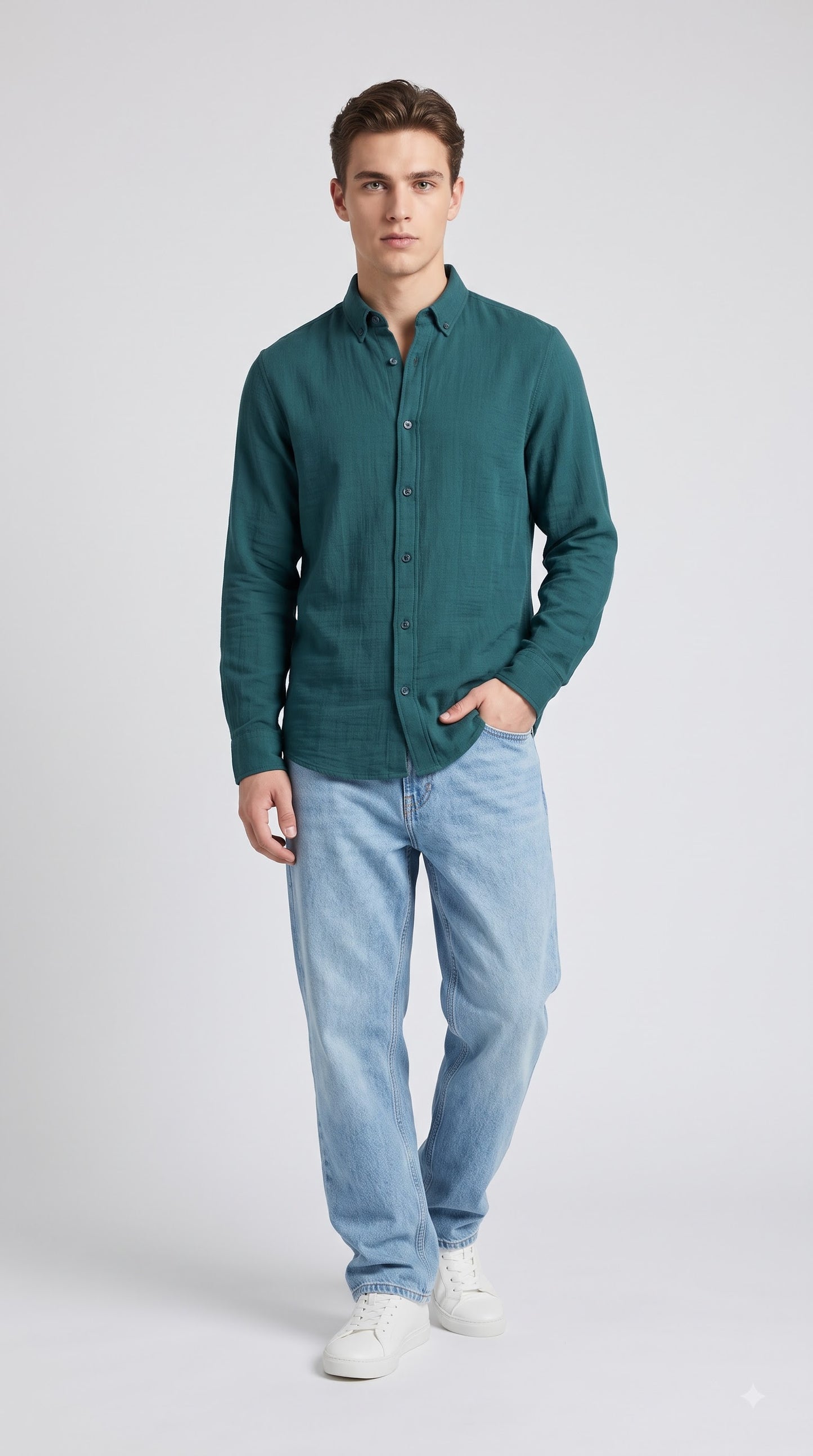 Teal Waffle Regular Fit Shirt