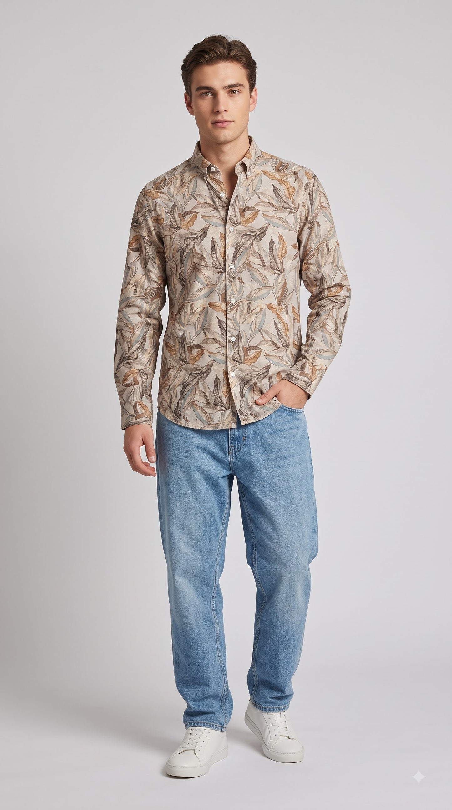 Creative Leaf Print Regular Fit Shirt