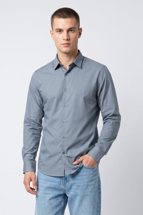 Silver Satin Regular Fit Shirt