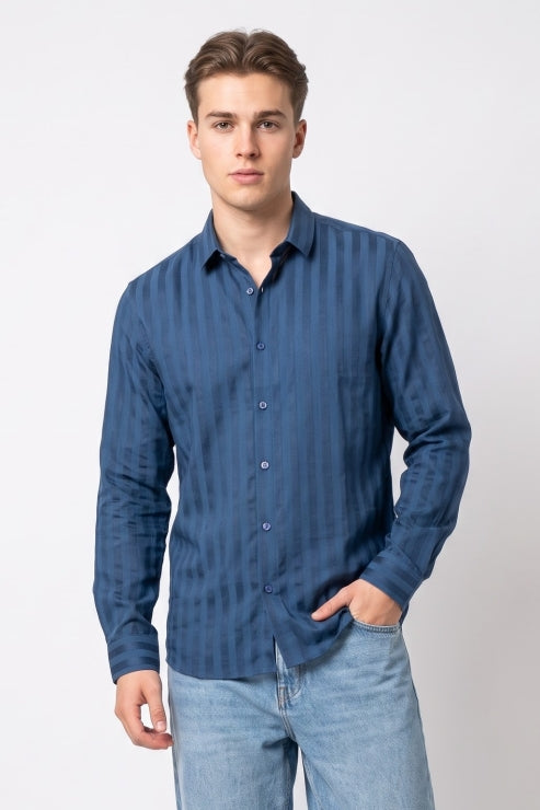 Candy Blue Stripe Regular Fit Shirt