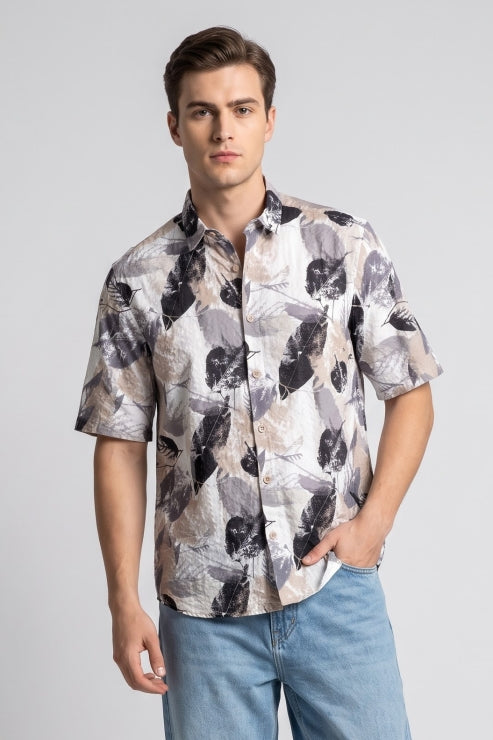 Abstract Floral Print Regular Fit Shirt