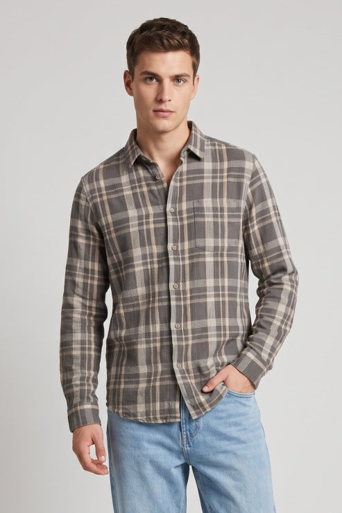 Brown Checks Regular Fit Shirt