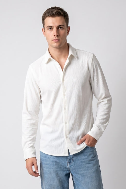 White Rib Corduroy Regular Fit Shirt